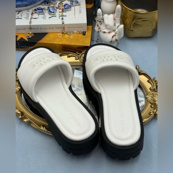 🆕 MARC JACOBS 🧿 NWOB The Lug Sole Slide Sandal, White Leather - Sz 38 US 8 - Picture 10 of 12